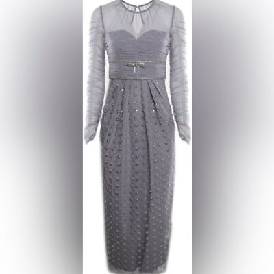 RRP US$615 Self-Portrait cluster sequin midi dress grey silver embellished  S NWT | eBay