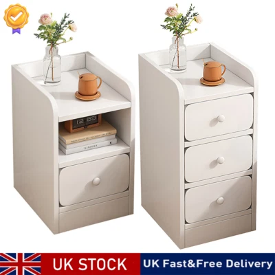 ONLINE-SAVE Small Side Table Slim Narrow Night Stand Bedside Drawer Storage Cabinet White