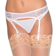 Mesh Lace Garter Belt Adjustable Satin Straps Scalloped Trim White 1539 Small