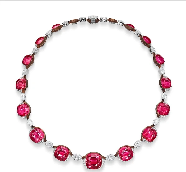 Collar de tenis 43 quilates corte cojín simulado rojo rubí/circonita cúbica chapado en oro rosa de 14 k Foto 4 de 4