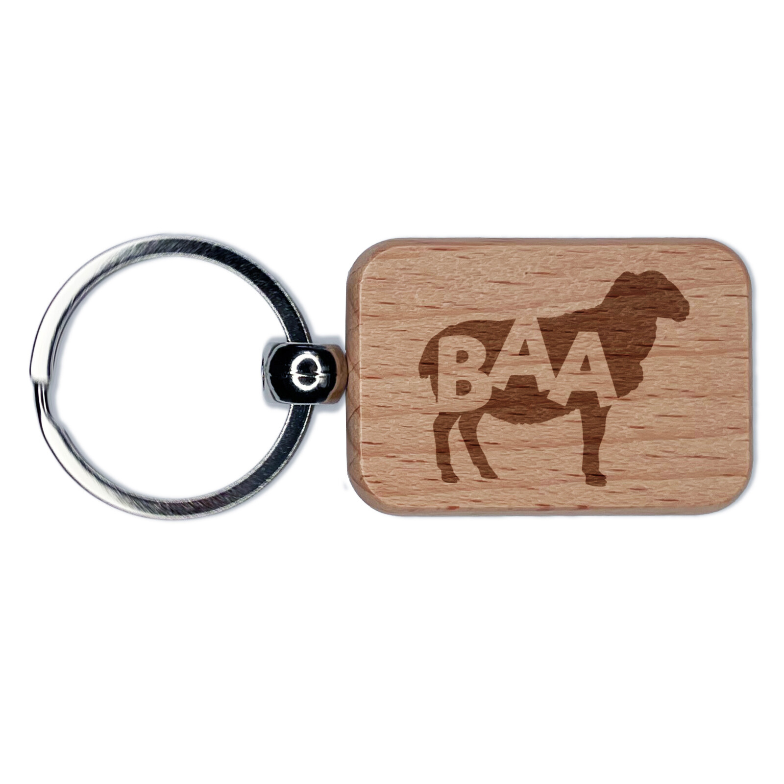 Sheep Baa Farm Animal Wooden Rectangle Keychain Charm Engraved