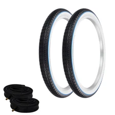 OG LOWRIDER TIRES 24 x 2.125 BLACK/WHITE BLUE LINE P-123A W/ HEAVYDUTY TUBES