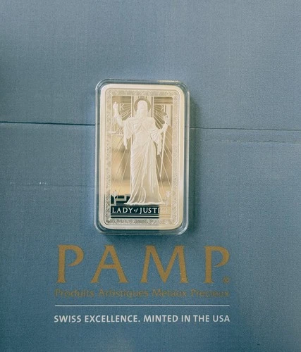 LADY of JUSTICE Bar - PAMP SUISSE - 10oz .999 Fine Silver Bullion Bar IN STOCK