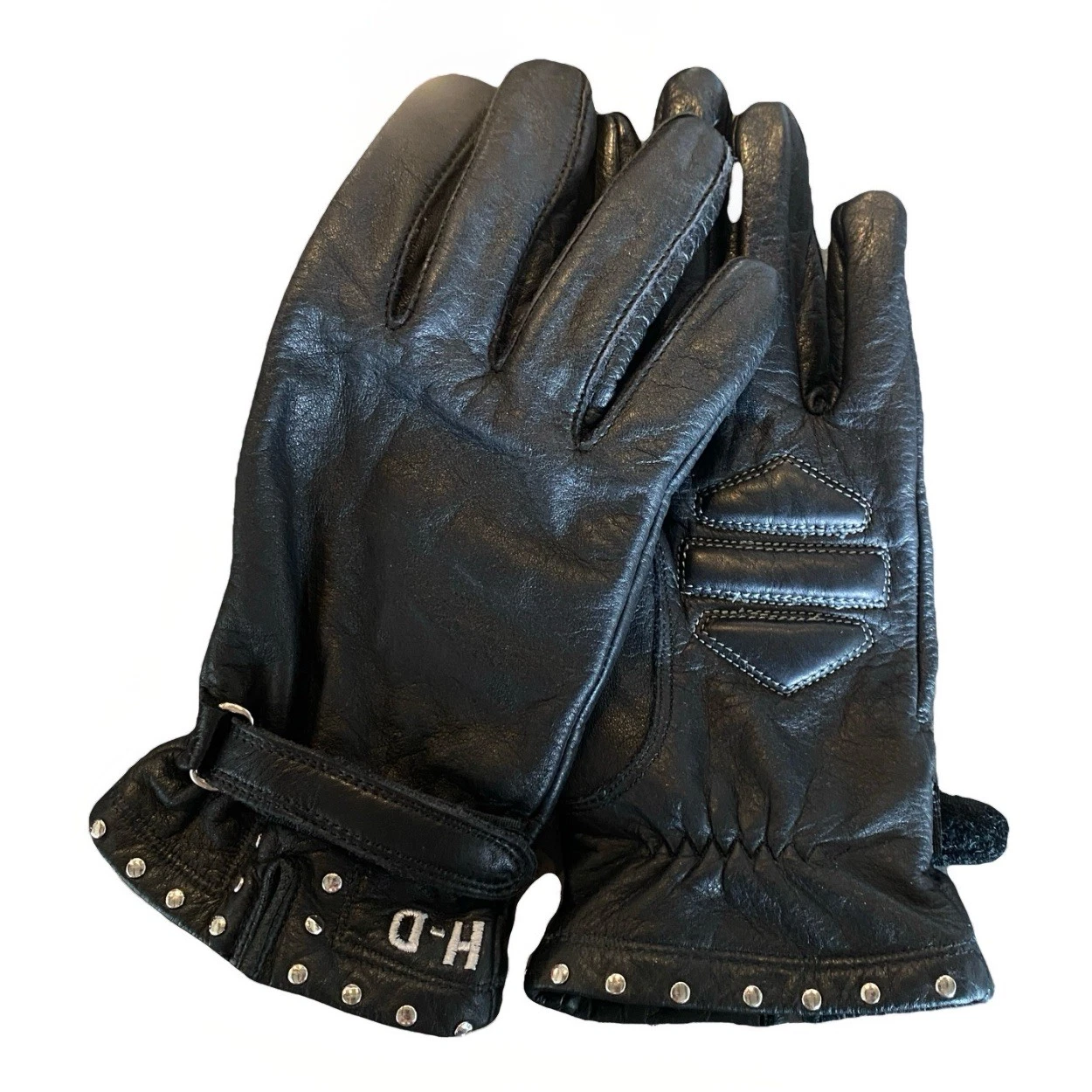 Harley Davidson WOMENS MEDIUM Riding Gloves Padded Adjustable Studs Embroidered