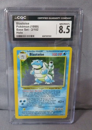 1999 Pokemon #2/102 Base Set Unlimited Holo Blastoise Card Graded CGC 8.5 NM/M+