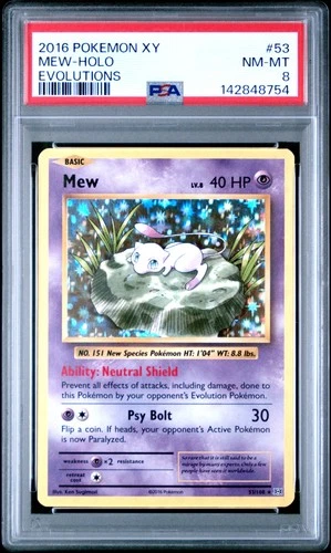 2016 POKEMON XY EVOLUTIONS #53 MEW-HOLO PSA 8