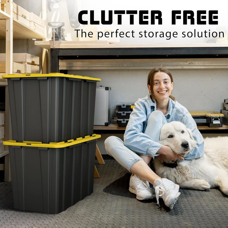 4 Pack 23 Gallon 92 Qt Plastic Storage Box Stackable Bins with Lids Container - Image 4 of 4