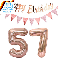 Luftballons 57.Geburtstag Deko Frauen Rosegold+Happy Birthday Girlande +Wimpelke