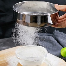 Tamiz de harina de acero inoxidable reutilizable colador de malla plateada para uso en cocina