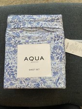 NWT Blue Floral King Sheet Set Cotton Aqua Bloomingdale  s 268 MSRP 4pc Set