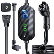 Carbon Fiber Level 1 2 Portable EV Charger, 8-16A Adjustable Current/Timer/Sm...