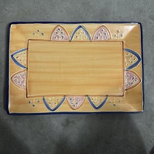 BLOCK BASICS CANYON 14 3/4" RECTANGULAR SERVING PLATTER ORANGE BLUE ARCHES BANDS