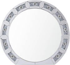 Noralie Round Wall Mirror with Faux Diamond Accent Decor