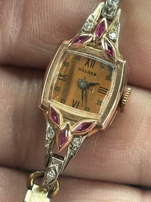 Vintage 1930's Ladies 14K Rose Gold Ruby Diamond Walker Watch | eBay