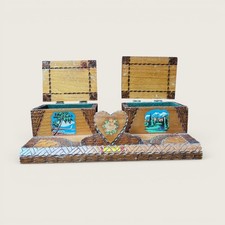 Vintage Hand Carved Wooden Double Trinket Box Folk Art Jewelry Box