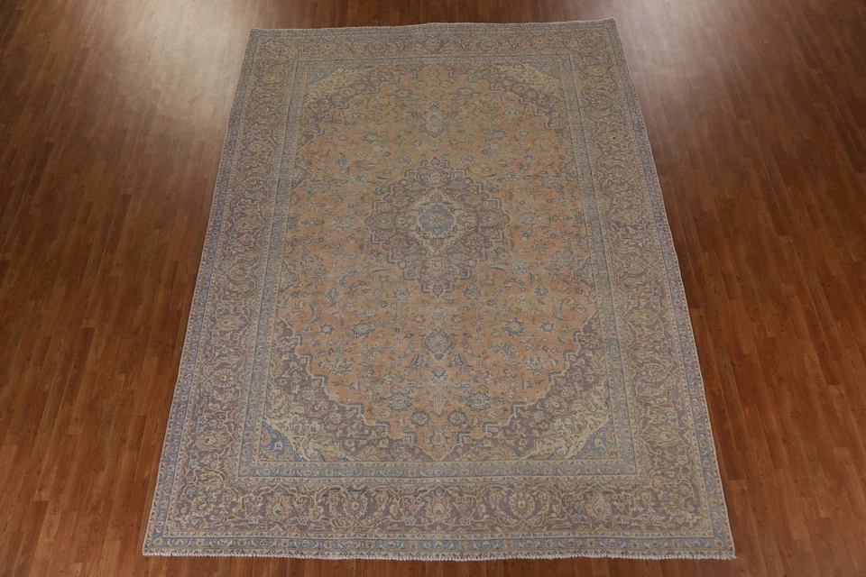 Alfombra tradicional tamaño habitación 10x13 naranja lana anudada a mano alfombra vintage Foto 3 de 4