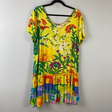 Jams World Yellow Hattie Florest Tiered Dress Size XL Short Sleeve Floral