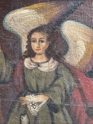Antikes Ölgemälde Erzengel Raphael Cusco-Schule 18. Jahrhundert  Barock