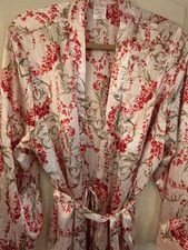 Gilligan O  Malley Large Pink Red Floral Robe Pockets Belt Romantic Cottagecore