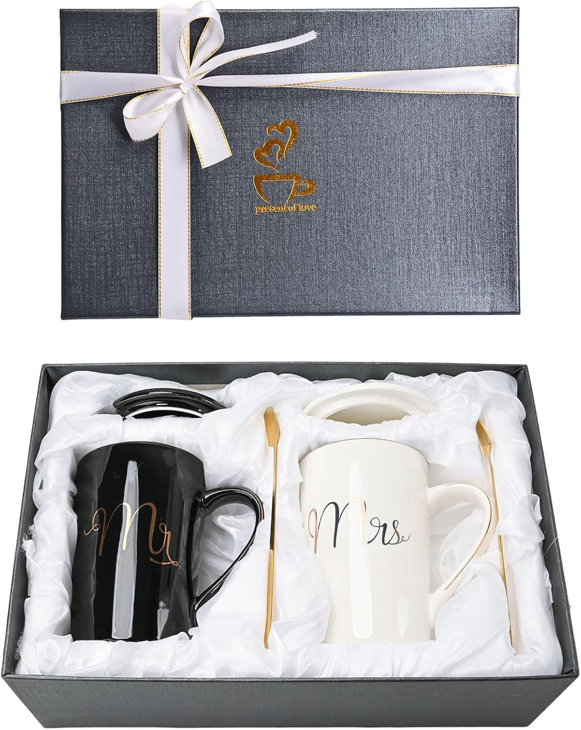 Tasses Mr&Mrs en céramique blanche, le cadeau de mariage romantique idéal