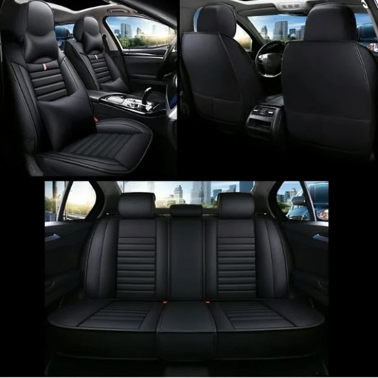 Cubierta de asiento de lujo de 5 asientos de cuero negro ajuste personalizado para todos Chevrolet Foto 4 de 4