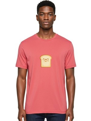 Bread-Cat-Face-Toast Mens Graphic Tee, 100% Cotton, Casual Summer Wear