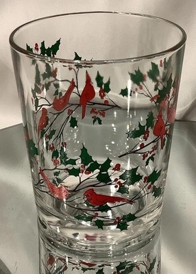 Vintage Libbey 4.25  Lowball Tumbler Cardinal Holly Berries
