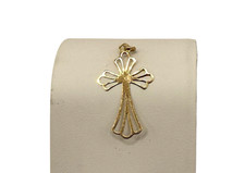 Vintage Signed Small Thin 14K Solid Yellow Gold Cross Pendant 1"