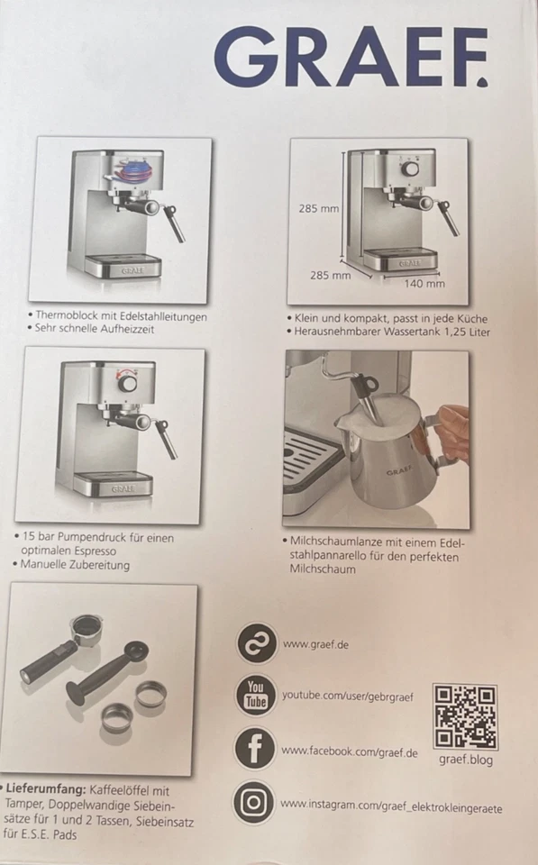 GRAEF Espressomaschine salita ES400 15 bar Espresso Siebträgermaschine NEU/OVP - Bild 3 von 3