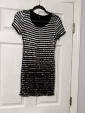 Forever 21 Women’s Sequin Striped Bodycon Mini Dress Black Silver Rose Gold M