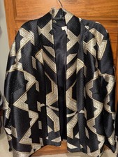 Chico s Black Gold Jacquard Open Front Jacket...