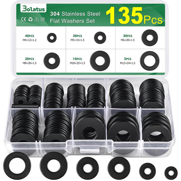 135 StüCk Unterlegscheiben Set Schwarz, Bolatus Edelstahl Beilagscheiben Sortime-image