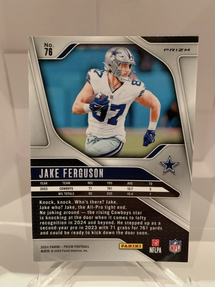 2024 prizm jake ferguson football card red white blue #76 cowboys - Image 2 of 2