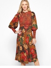 Farm Rio Flowered Leopards Long Sleeve Midi Dress Size Large