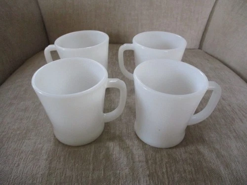 Set of 4 Vintage FIRE KING WHITE COFFEE MUGS D HANDLE