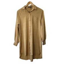 Nasty Gal Tan Grid Check Boyfriend Shirt Dress Women's Size 2 NEW 