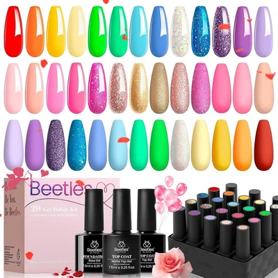 GELAB COSMETICS LLC Beetles Gel Polish Nail Set 23 Pcs 20 Colors Rainbow Collection Green Pink Blue