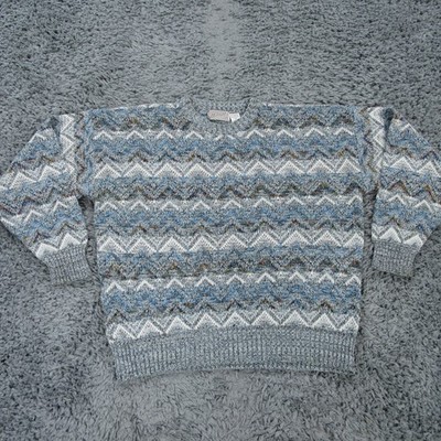 Vintage Method Sweater Mens Extra Large Gray Geometric Knit Blend Crew Pullover