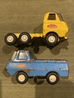 Vintage 1970’s Mini-Tonka Pressed Steel Yellow & Blue Truck Toys