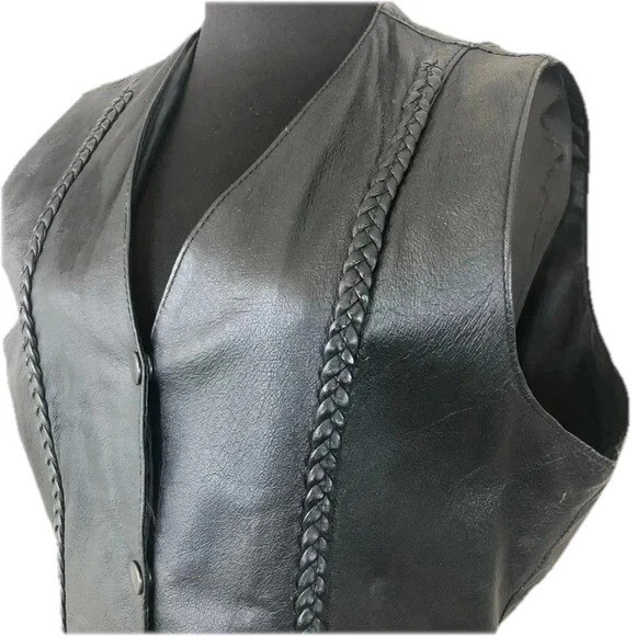 Chaleco de motociclista de cuero extremo cuerda con cierre a presión bolsillos para montar talla L Foto 3 de 4