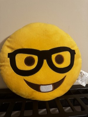 Emoji Round Yellow Pillow Face Black Glasses Smile Kids Decor 