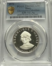 1973-Haiti 25 Gourdes-Christopher Columbus Silver Profile Coin-KM#102-PCGS PR 69