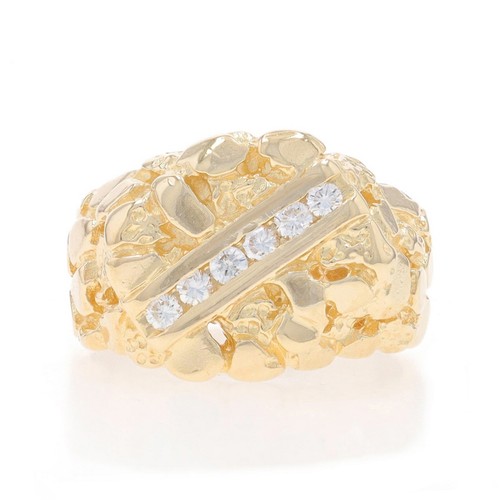 Gelbgold Diamant Nugget Herrenring - 14k rund 0,24ctw Kanalfassung sechs Steine - Bild 1 von 9