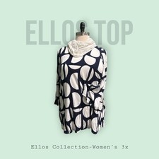 FOR SALE: Ellos Navy Blue Polka Dot 3/4 Flared Sleeve Blouse – Gently Used!