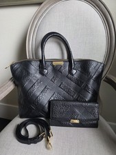 Authentic Burberry Heritage Grain Black Dewsbury Tote Bag w/Matching Wallet
