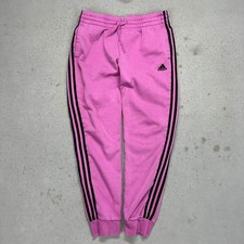 Adidas Essentials 3-Stripes Pink Fleece Joggers Women L Sweatpants Black Logo