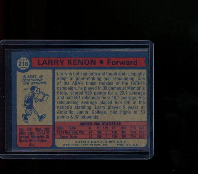 1974-75 TOPPS #216 LARRY KENON ROOKIE NEW YORK NETS - Image 2 of 2