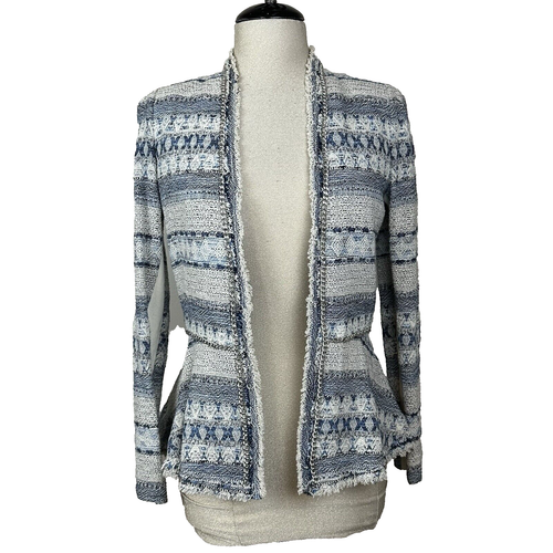 Rebecca Taylor Blazer Jacket Sz 6 Cotton Blend Tweed Peplum Woven Chain Career