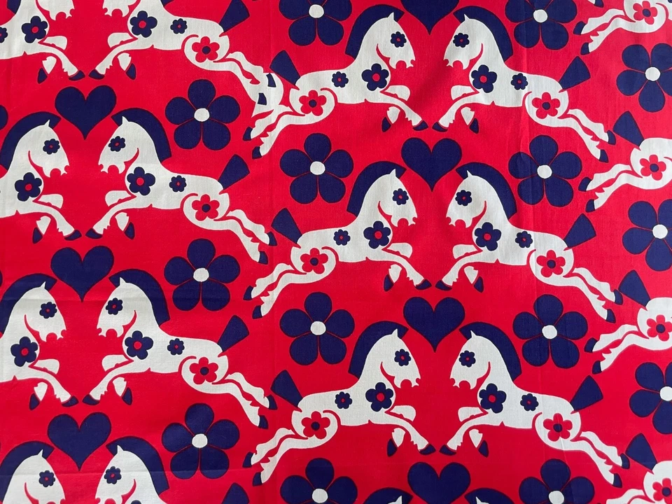 Tissu vintage des années 70 de Finlande, rideau imprimé cheval, décor crèche - Photo 2/4