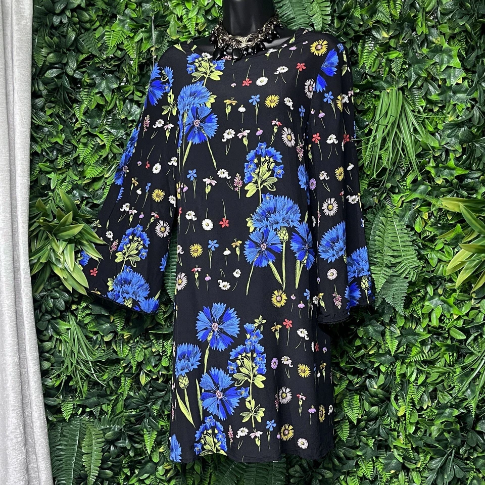 MEAVE ANTHROPOLOGIE Dress Black Tunic Boho Floral Lucinda Silk Women Small 2369 - Image 4 of 4